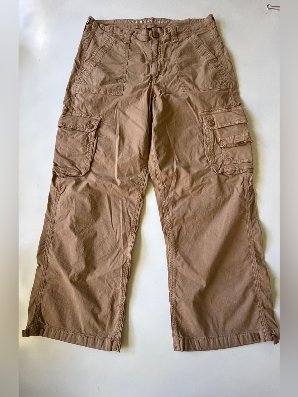 American Eagle Baggy Jogger Women 14 Long Tan Excellent Cargo Utility Pants